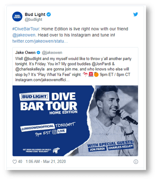 Bud Light are running a series of virtual events hosted by celebrities 