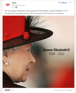 HSBC posting for HM Queen II passing 