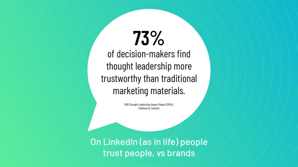 An image quoting a statistic saying "73% of decision-makers find thought leadership more trustworthy than traditional marketing materials."